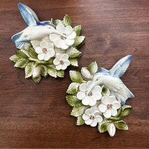 Vintage Chalkware Hummingbirds with Flowers - Favor Ind. - Set of 2
